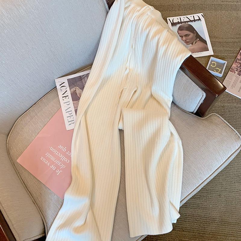 Женские осенне-зимние свободные шерстяные утолщенные трикотажные брюки с высокой талией, широкие длинные