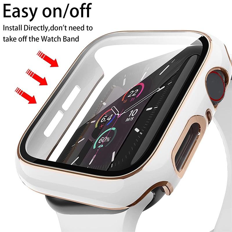Закаленное стекло 2 в 1 + чехол для Apple Watch Series 7, 41 мм, 45 мм, iWatch Series SE 6, 5, 4, 3, 2, 1, 38 мм, 40 мм, 42 мм, 44 мм, рамка с полным бампером, аксессуары для часов