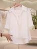 Plus Size Summer Polo Collar Chiffon Shirt - Loose, Lightweight Silk Short Sleeve Top for Women