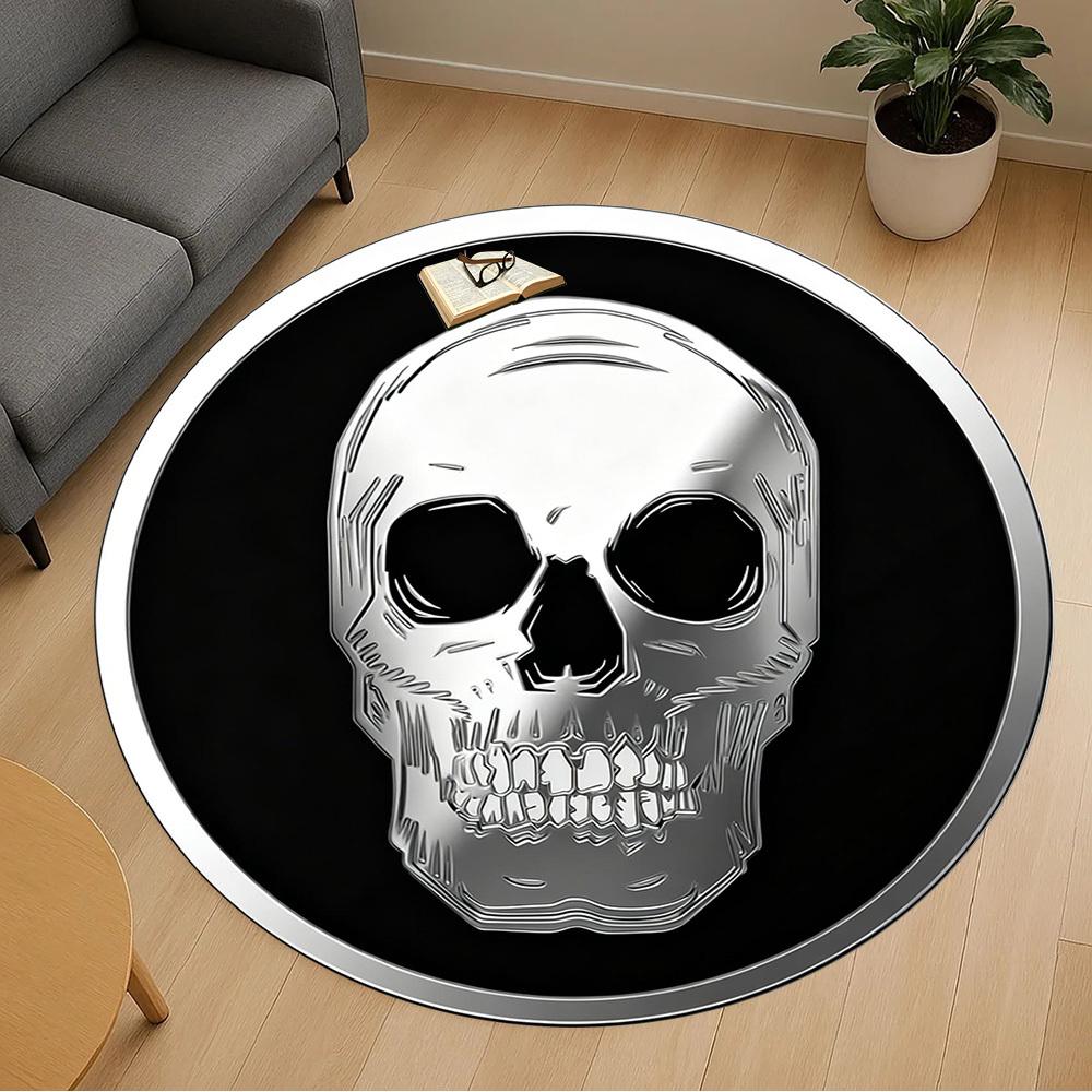 1pc Skull Bone Round Chair mat office Area Rug - Non-Slip, Floor Mat for Office, Bedroom, Ideal home decor gift p0105047