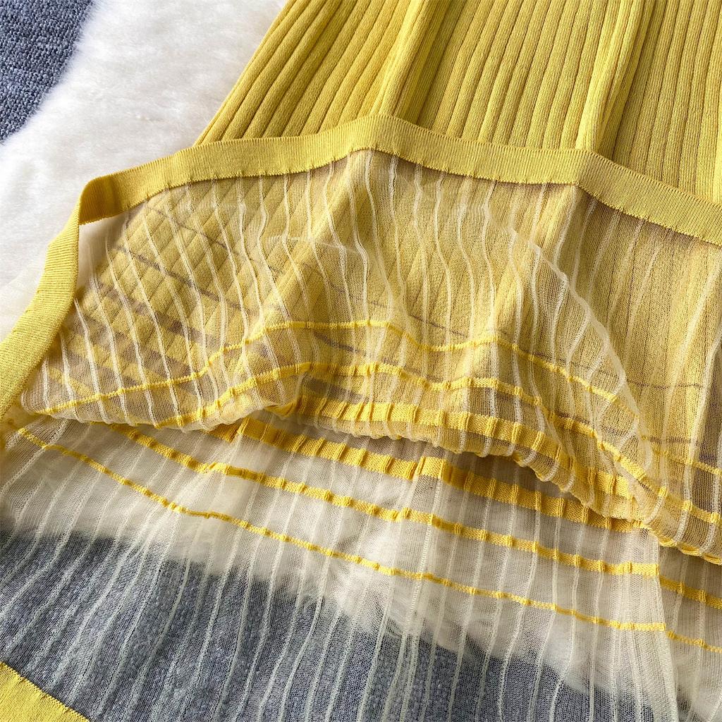 Летние женские милые короткие рукава вязаный свитер сетчатый пэчворк длинные миди пуловеры платья