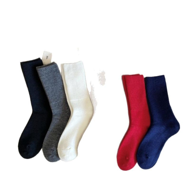 Winter Thickened Wool Socks, Solid Color Soft and Warm Mid-calf Socks, Women's Cold-resistant Snow Socks, Cashmere Pile Long Socks