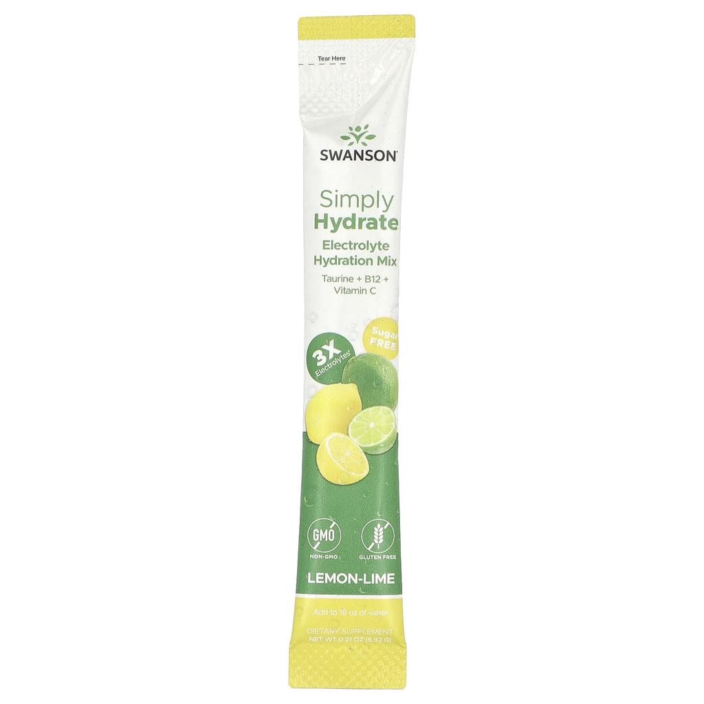 Simply Hydrate, Electrolyte Hydration Mix, Lemon-Lime, 30 Stick Packs, 5.92G (0.21Oz) Each