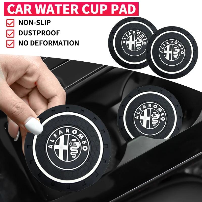 WFMJR1 1/2Pcs Car Coasters Water Cup Holder Pads Cup Slot Non-Slip Mat Accessories For Alfa Romeo Sportiva 156 Stelvio Giulia Giulietta