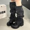 Fashion Women Knee High Boots High Heels Chunky Shoes 2025 Summer Fashion Chelsea Boots New Woman Heeled Shoes Lace Up Pumps Zapatillas