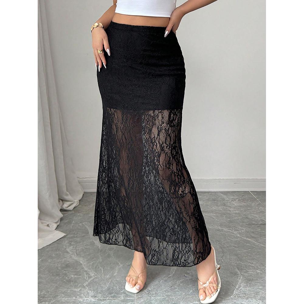 Женская юбка Y2K кружевная прозрачная длинная с оборками с высокой талией сетчатая облегающая юбка наряды для отпуска фестиваля