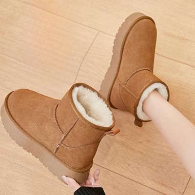Зимние ботинки на толстой платформе для женщин, ботильоны из искусственной замши с меховой подкладкой, женские нескользящие, удобные, пушистые, теплые, короткие ботинки для ходьбы