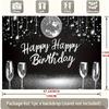 Happy Birthday Silver Design, 1pc Polyester Party Backdrop Banner, Photo Booth Background, Wall Decor