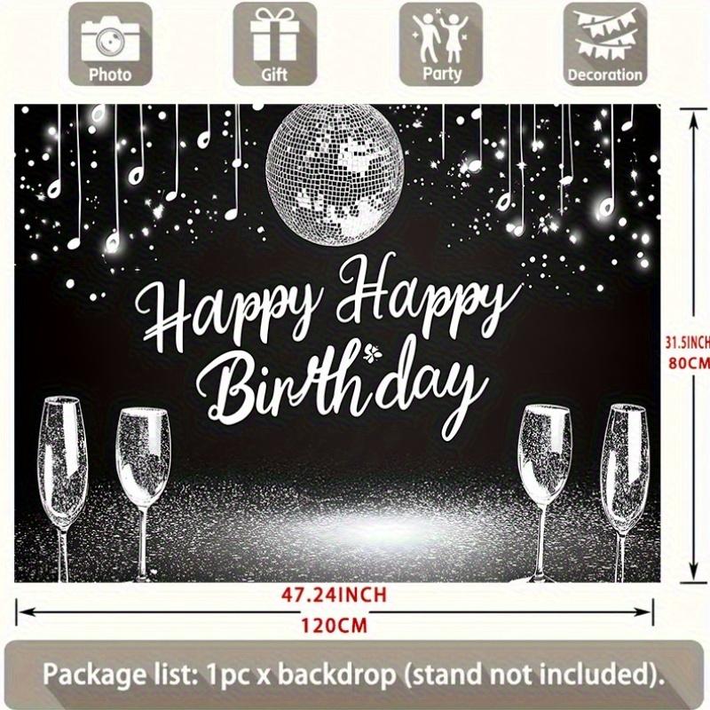 Happy Birthday Silver Design, 1pc Polyester Party Backdrop Banner, Photo Booth Background, Wall Decor