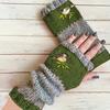 Soft Half Finger Gloves Embroidered Bird Y2k Winter Mittens Knitted Fingerless Gloves  Winder