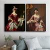 Retro Poster Madame Butterfly Prints Blue Satin Dress Women Portrait Oil Painting Victorian Art Canvas Painting Gallery Decor