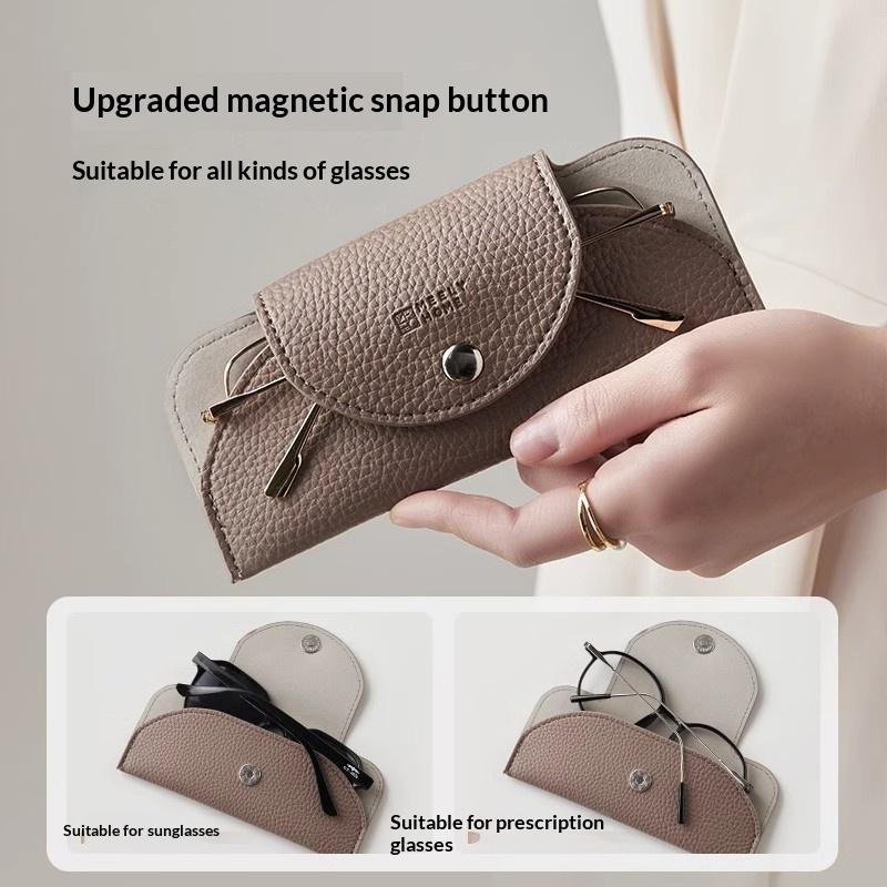 Eyeglass Case Soft PU Leather Portable Sunglasses Pouch Button Closure for Reading Glasses Home or Office
