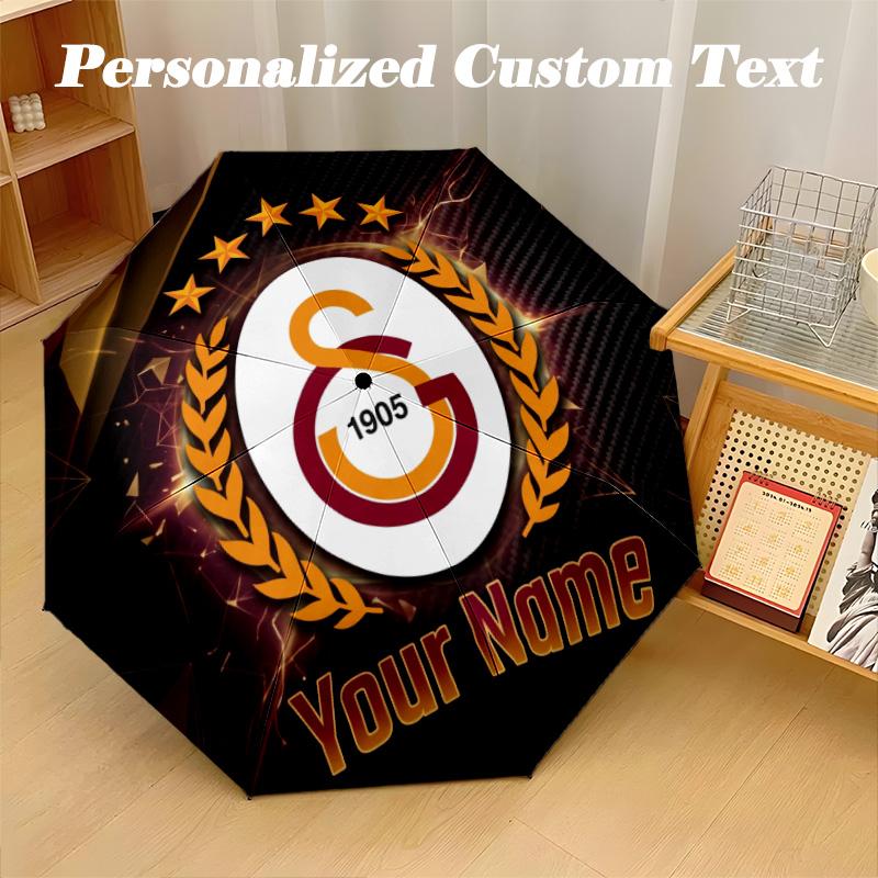8 Rib Auto Folding Umbrella Galatasaray FC Print Custom Name Text Portable Rain Gear