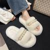 Жемчужные пушистые тапочки для женской уличной обуви 2025 осень новые на толстой подошве маленькие ароматные флисовые хлопковые домашние тапочки-шлепанцы