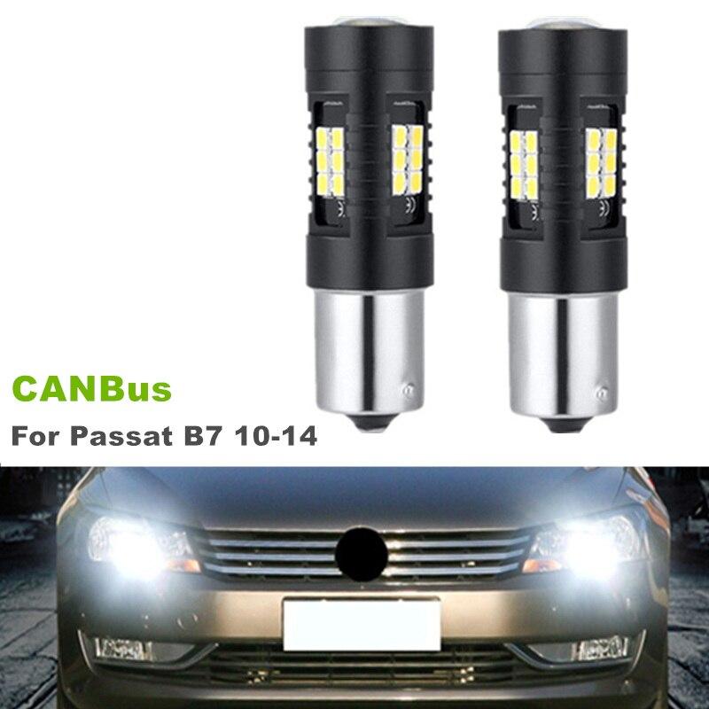 For VW Passat B7 2010-2014 2pcs/lot BA15S CANBus Error Free White LED DRL Daytime Running Lights Bulbs