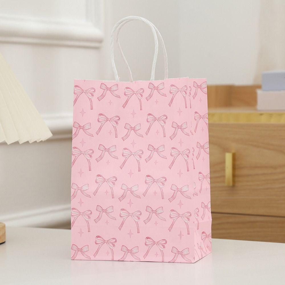 12Pcs Party Supplies Sweet Gift Packing Bag Pink Bow Portable Candy Cookie Bags Paper Reusable Present Wrap Bag Wedding Party