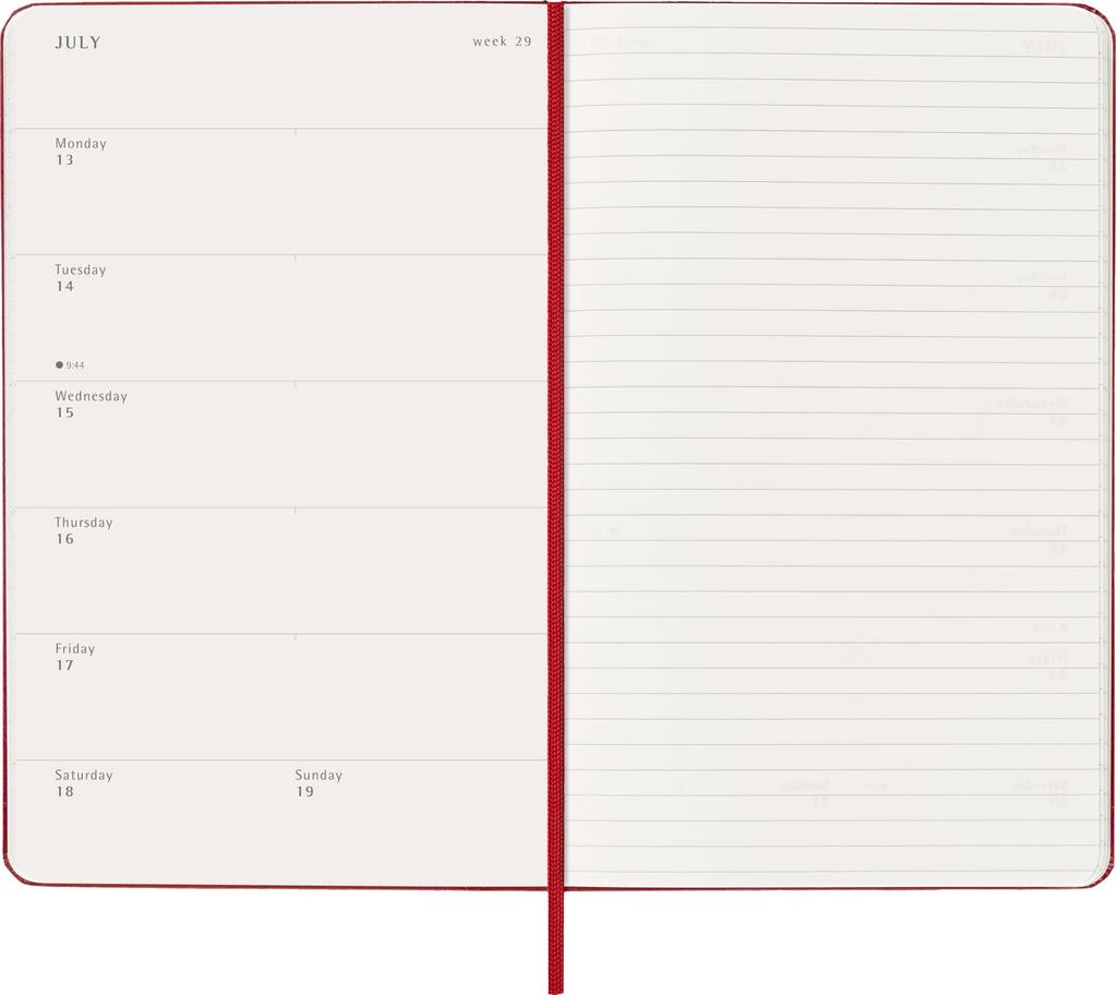 Moleskine 2026 Январь Еженедельник Большой Размер x Scarlet DHF212WN3Y26 Планировщик, Старт, 12-месячный Дневник, (13см 21см), Твердый переплет, Красный,