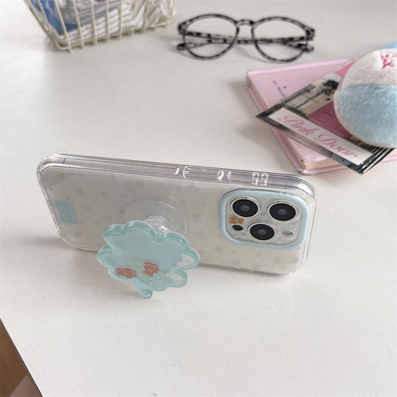Korean Style Blue Floral 3D Little Bear Compatible Phone Case for iPhone 17/16 Pro Max/15 Pro