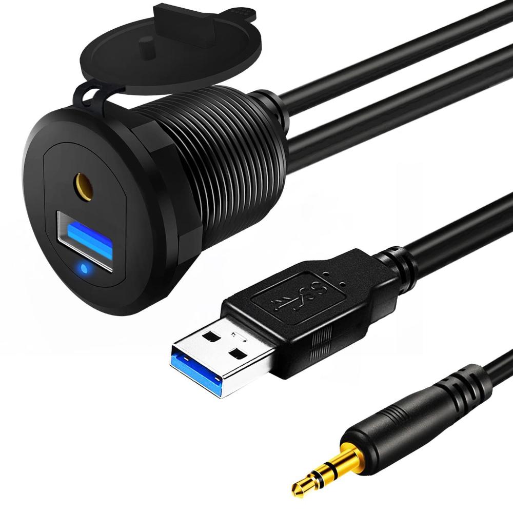 3-футовый светодиодный индикатор Водонепроницаемый порт AUX 3,5 мм Автомобильное крепление Встраиваемый кабель USB 3.0 Панель приборной панели