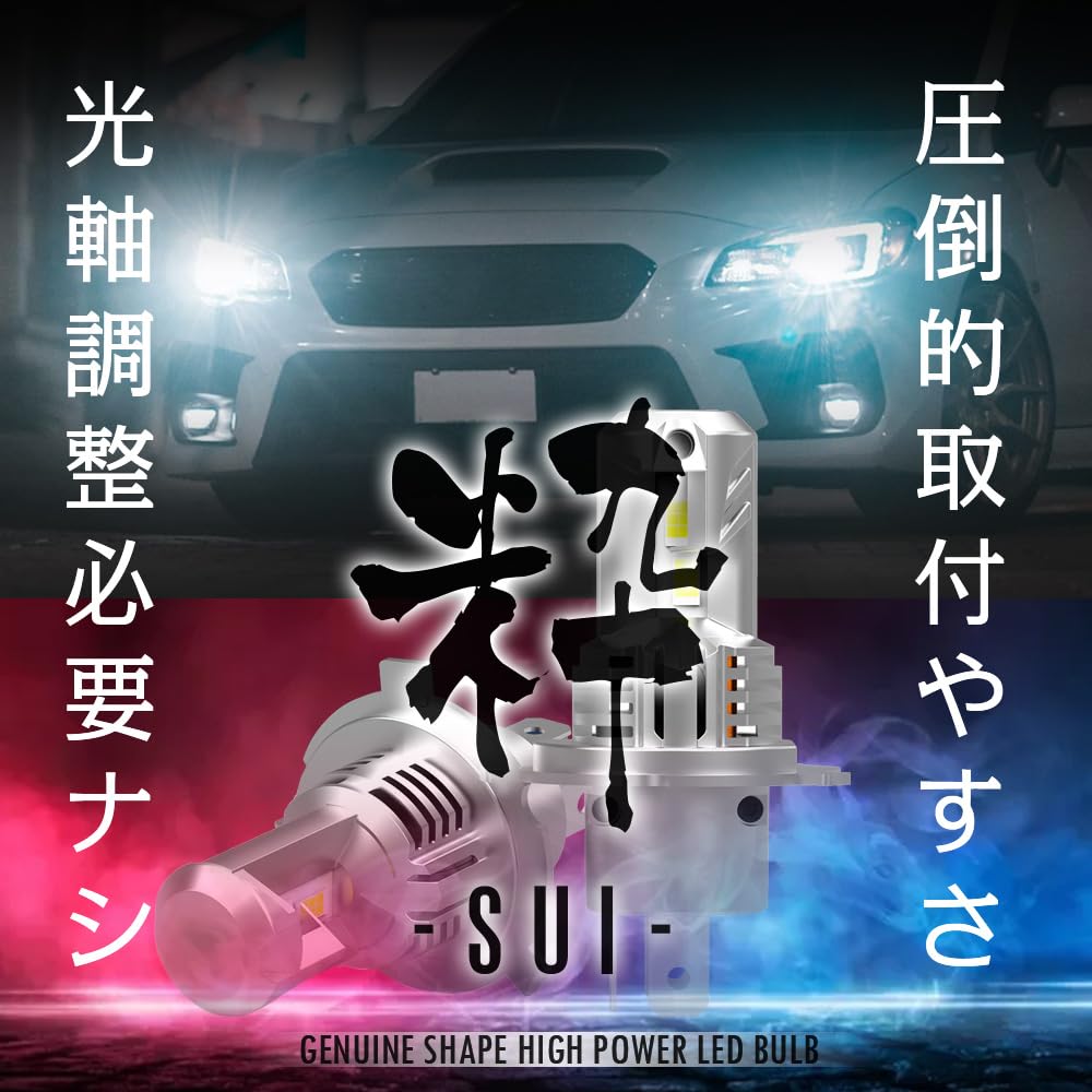 Shingen LED Headlight, Sui H4 H19, Actual Measured Values, H4/34200cd, Easy Installation, Compatible with