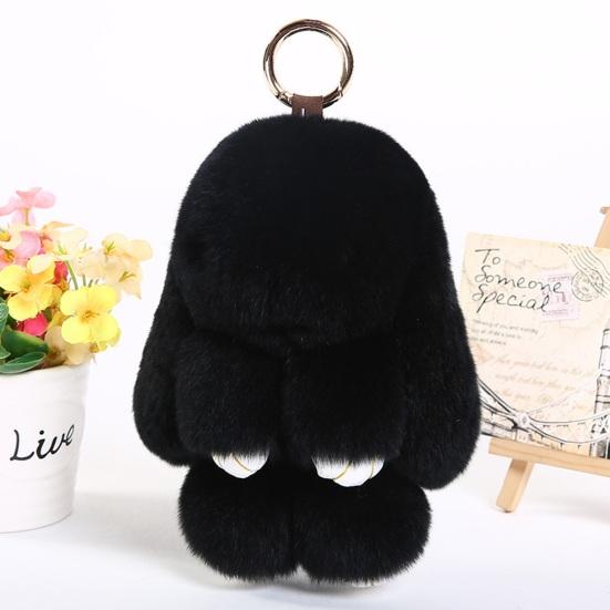 Bunny Shape Charm Keychain Faux Fur Rabbit Keyring Bright Color Car Key Holder Bag Wallet Accessory
