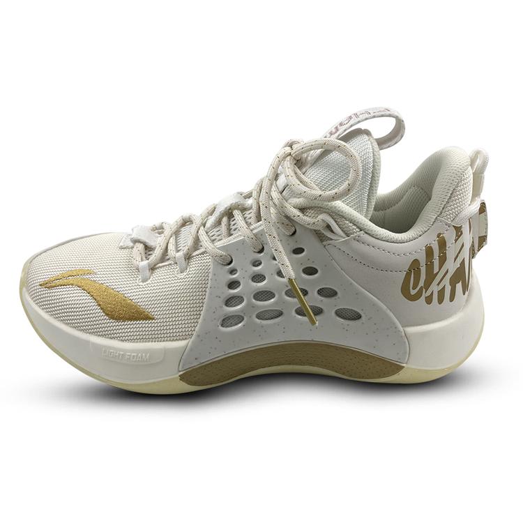 Li Ning SONIC 7 Лига CBA ПЭ Скользкие Устойчивые к истиранию Низкие Баскетбольные кроссовки Мужские Белый Золотой ABAP033-V