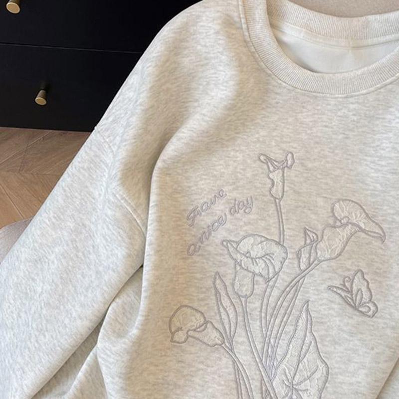 Женские толстовки пуловер с длинным рукавом и круглым вырезом осень-зима теплые оверсайз утолщенные топы