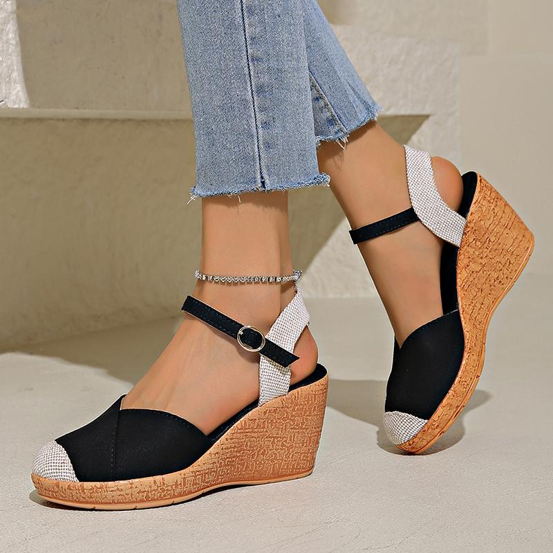 Сандалии Lucyever с закрытым носком на танкетке, женские летние гладиаторские туфли с пряжкой на щиколотке, женские босоножки на платформе больших размеров, женские 43