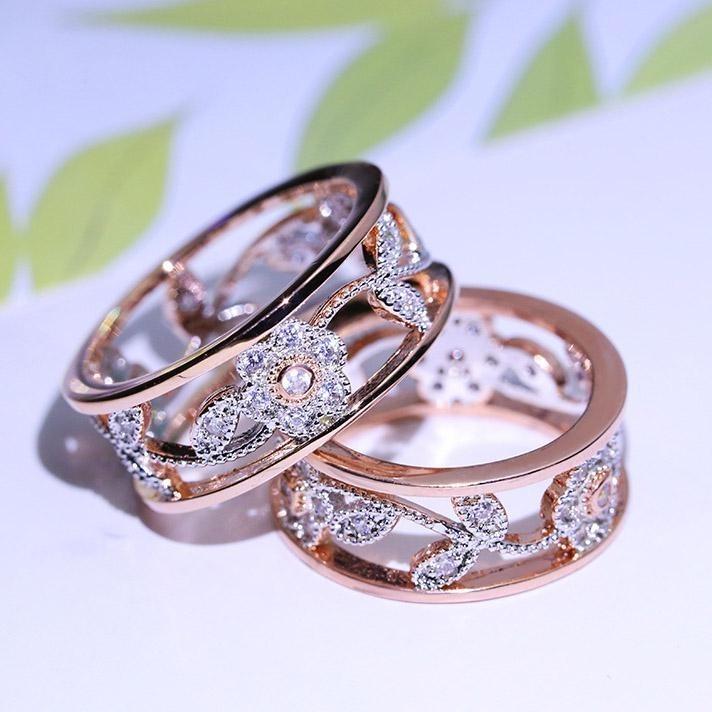 Elegant Women Classics Fashion Flower Plating Zircon Wedding Ring For Timeless Beauty