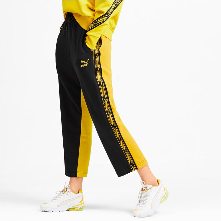 Puma Классические повседневные укороченные брюки с цветными блоками и логотипом на шнуровке Женские брюки Серно-желтый 595895-20