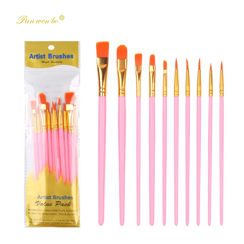 Набор из 10 кистей для масляной живописи с пластиковыми ручками для студентов