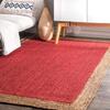 Aizza Trends Indian Handmade Braided Inner Red Natural Jute Area Rug- Jute Rug- Dining Room- Living Room