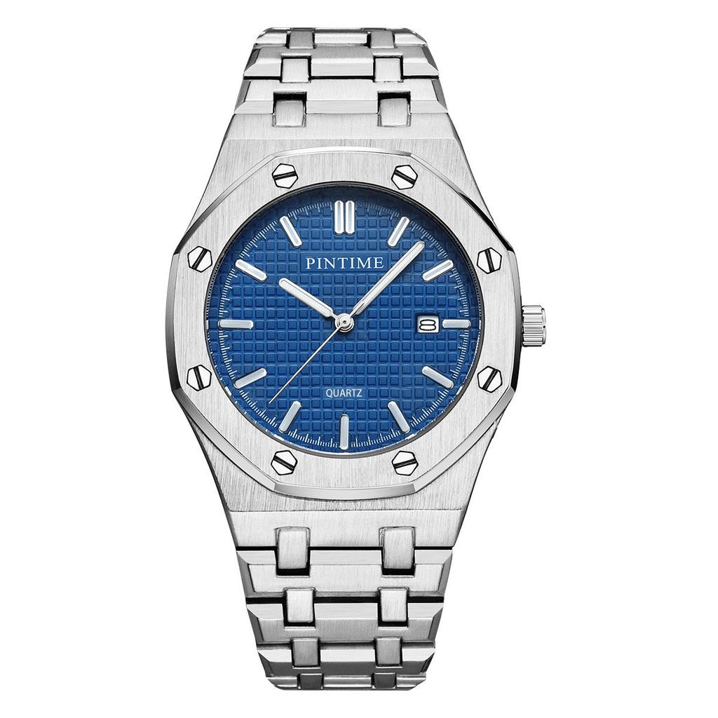 PINTIME Мужские часы класса люкс, автоматические часы с датой, водонепроницаемые, светящиеся, мужские наручные часы, кварцевые, из нержавеющей стали, спортивные часы