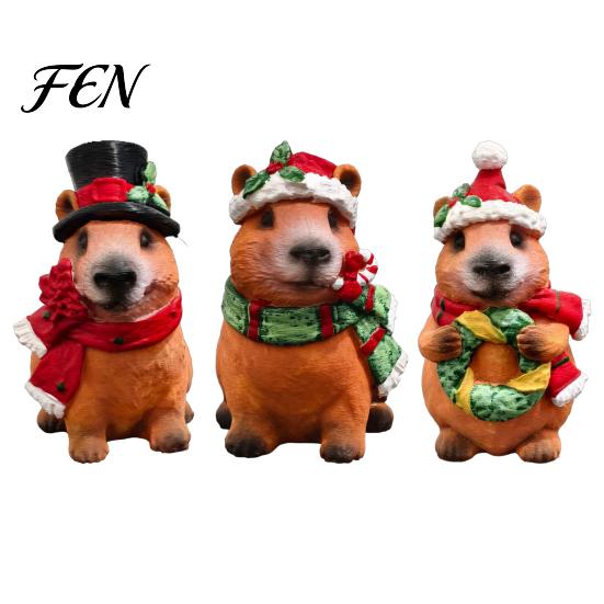 Decorative Accents for Entrance Christmas Capybara Resin Figurine, Statue with Santa Hat Scarf Wreath, Artistic Crafts Windowsill Cute Tabletop