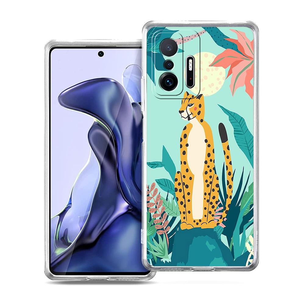 Прозрачный чехол для телефона для Xiaomi Mi 14 13 12 11 Ultra 13T Poco X3 NFC F3 F6 Pro 5G Мягкий ТПУ чехол Тропические джунгли Принт Леопард