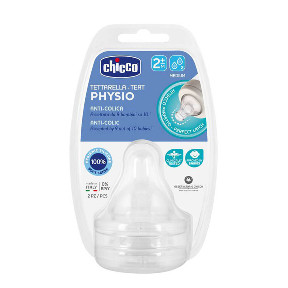 Cross Chicco Perfect5 Anti-Colic SIlicon Teat 2pc (2m+ Med Flow)