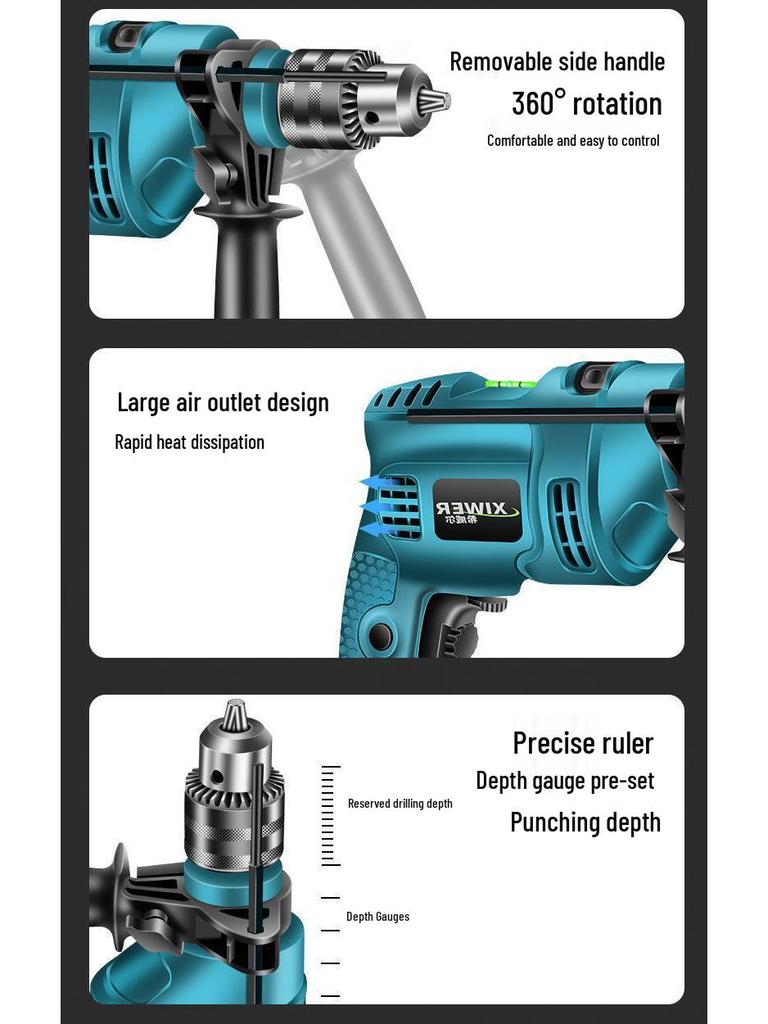 Набор электрической роторной ударной дрели - Универсальный электроинструмент для бытового использования, включает ручную дрель и возможность сверления стен.