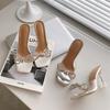 Fashion Summer New Style Luxury Fashion Sexy Comfortable Banquet Casual Rhinestone Elegant High Heels Bow Women's Slippers Zapatos Mujer