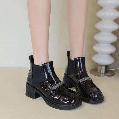 Модная черная обувь женские ботильоны со стразами рабочие короткие туфли для женщин кожаные ботинки Gyaru демисезонные дизайнерские роскошные новые