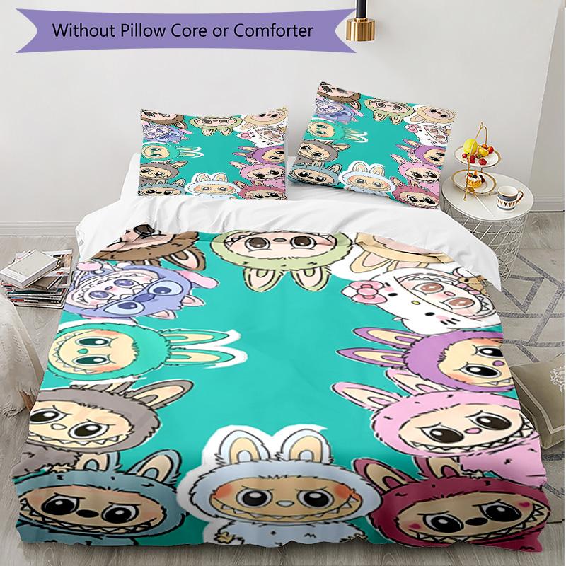 3pcs Duvet Cover Set (1*Duvet Cover + 2*Pillowcase, Without Core), Labubu Print Soft All‑Season Bedding Set, Home Bedroom Decor Gift