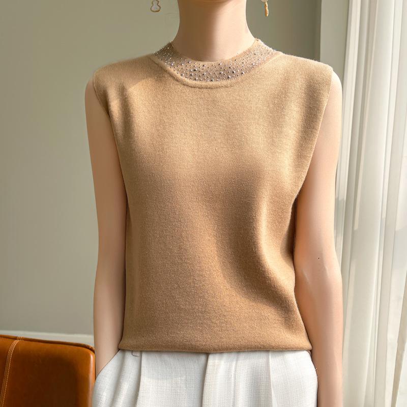 24 Весна и лето новый тонкий имитация свитера женская вязаная базовая рубашка без рукавов жилет женский круглый вырез внутренний