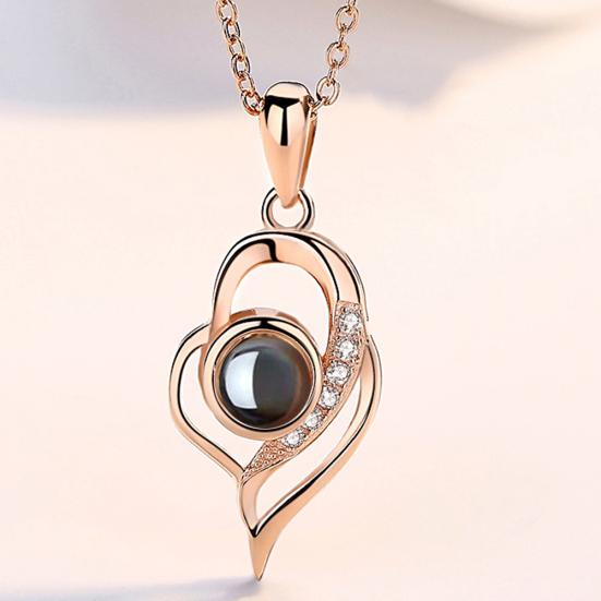 Ожерелье «Я люблю тебя на 100 языках», инкрустированное стразами и полым сердцем