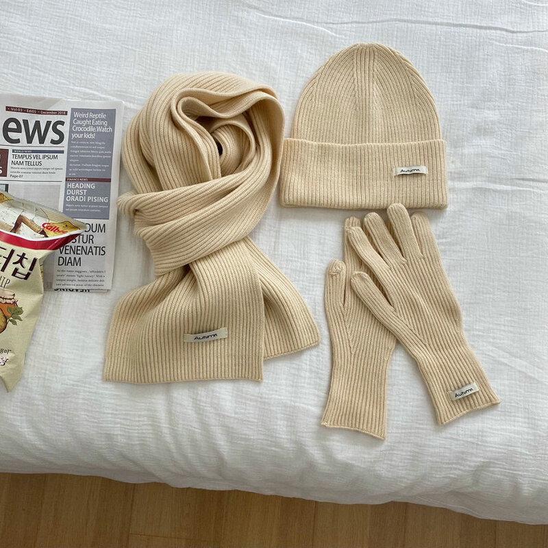 Korean Style Knitted Hat, Scarf & Gloves Set