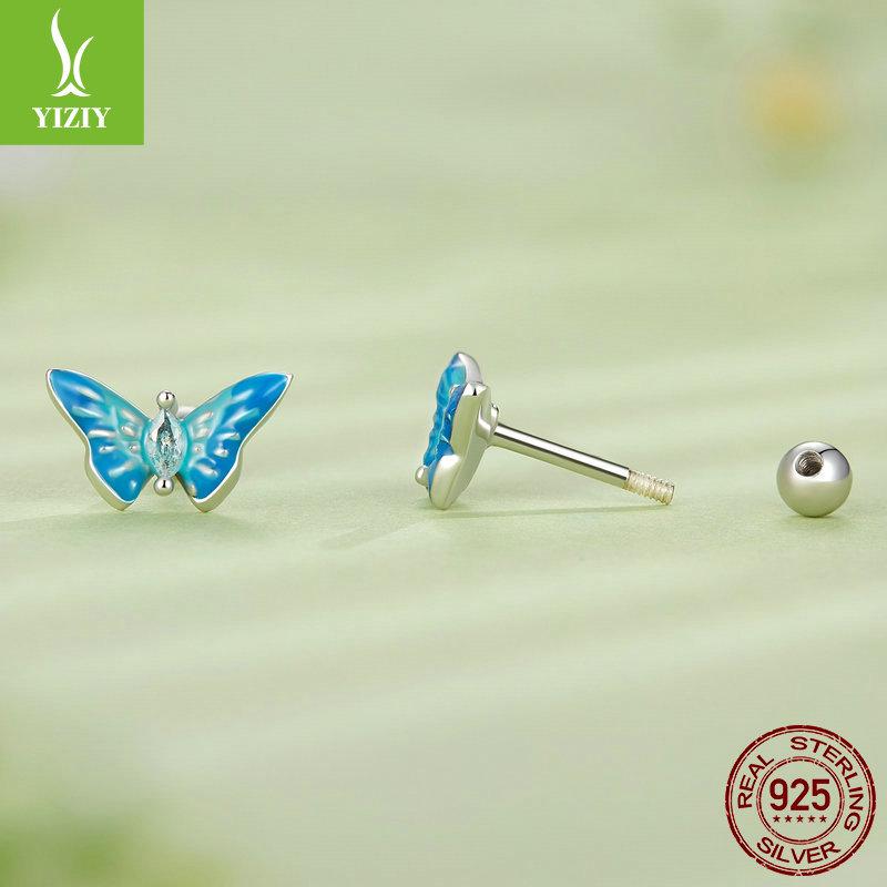 Bright Oil Drop Butterfly Earrings for Women - S925 Silver Threaded Ear Jewelry