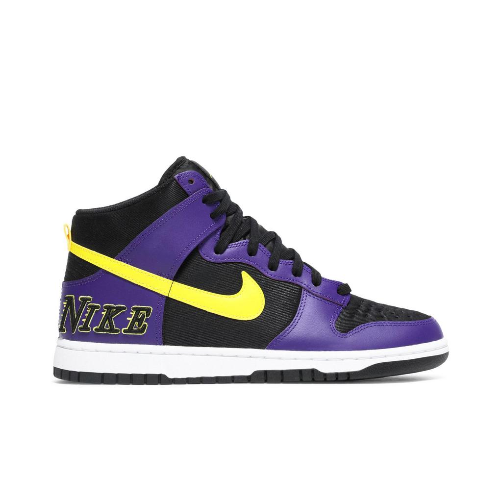 Nike Dunk High Premium EMB 'Lakers' (Unisex) Black / Opti Yellow / Court Purple / White Skate Shoes DH0642 001