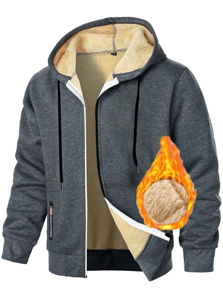 Осень Новая Мужская Повседневная Флисовая Толстовка с Капюшоном на Молнии Однотонная Теплая Спортивная Одежда Мужская Модная Верхняя Одежда
