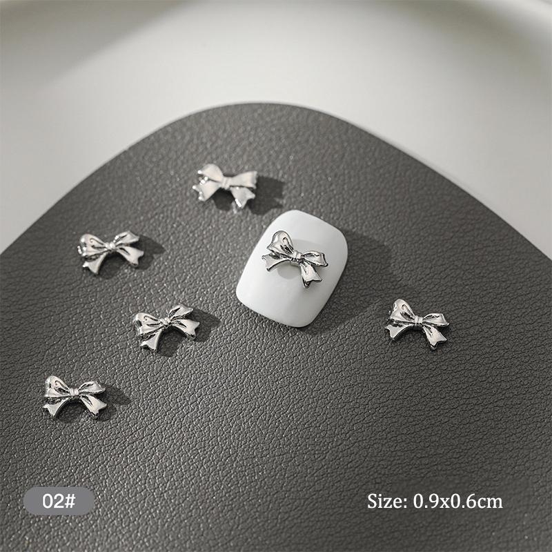 10Pcs Diy Nail Art Decoration 3D Silver Butterfly Shiny Rhinestones Nail Drills For Manicure Design Accessory