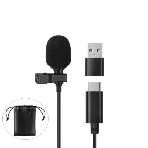 USB-C Lavalier Microphone, Condenser Microphone Compatible with iPhone 16/15 & Android Type-C, USB-A Connection for PCs and Laptops, 200cm Long, Ideal