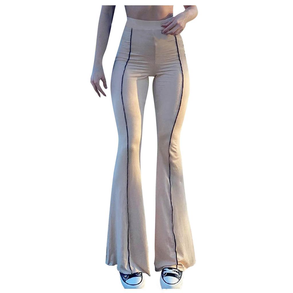 Women Fashion High Waist Flared Pants Casual Solid Color Trousers