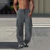 Мужские брюки карго, эластичный пояс, однотонные прямые рабочие брюки, повседневные брюки для бега и походов с кулиской и множеством карманов